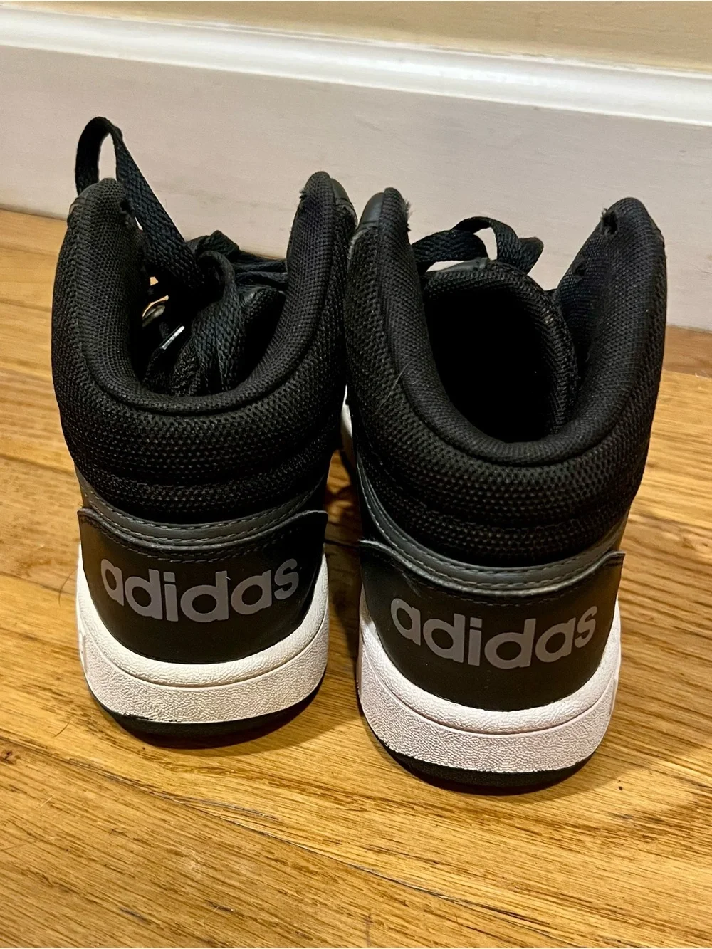 Kids Adidas Black and White Mid-Top Sneakers